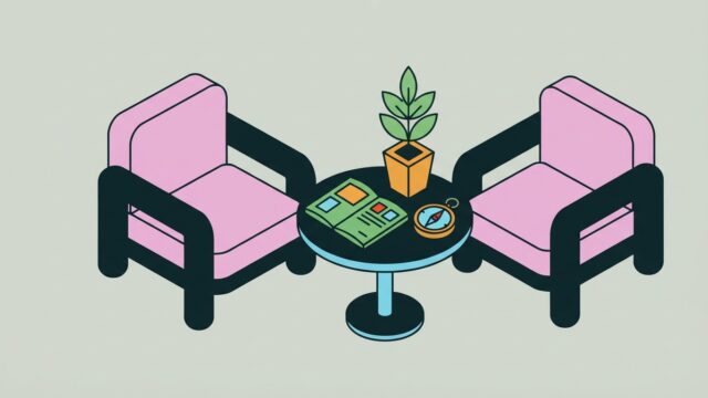 Deux fauteuils face a face autour d une table symbolisant une seance de coaching