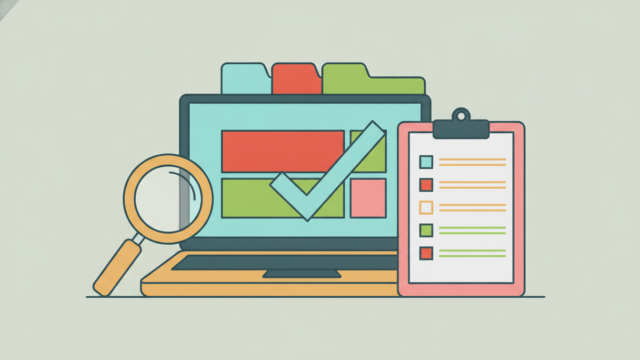 Ordinateur, loupe et checklist pour la validation de données