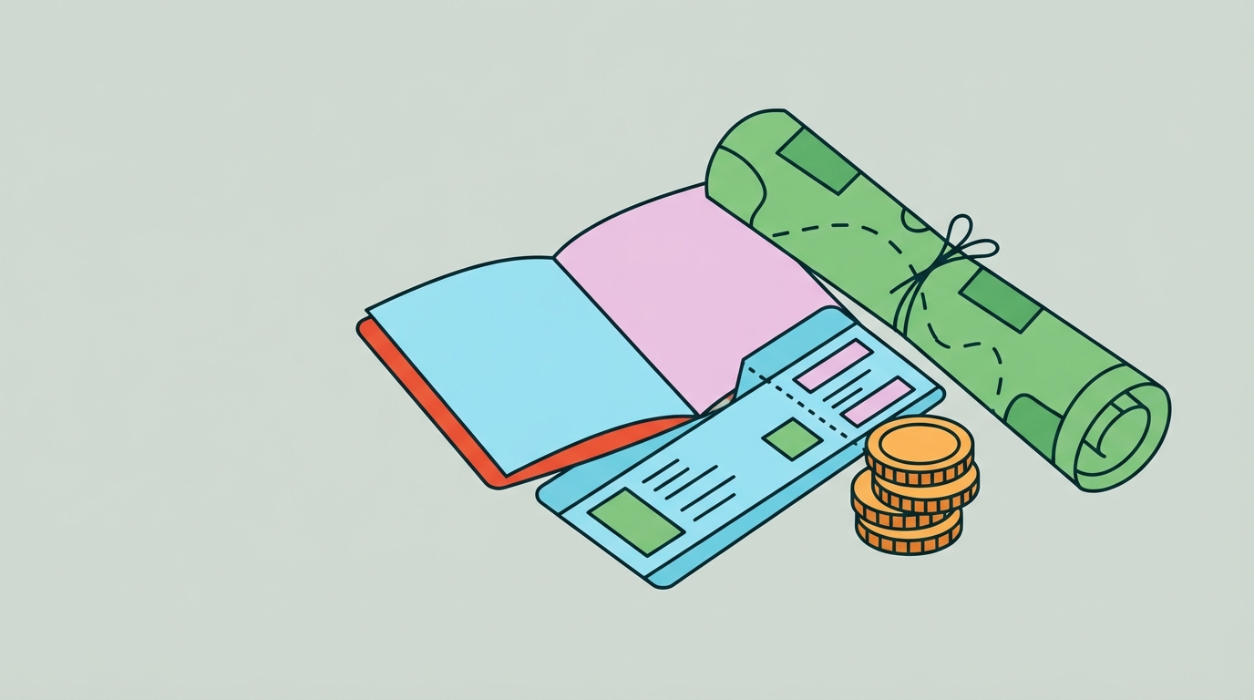 Passeport, billet d'avion et pièces de monnaie pour un échange Erasmus
