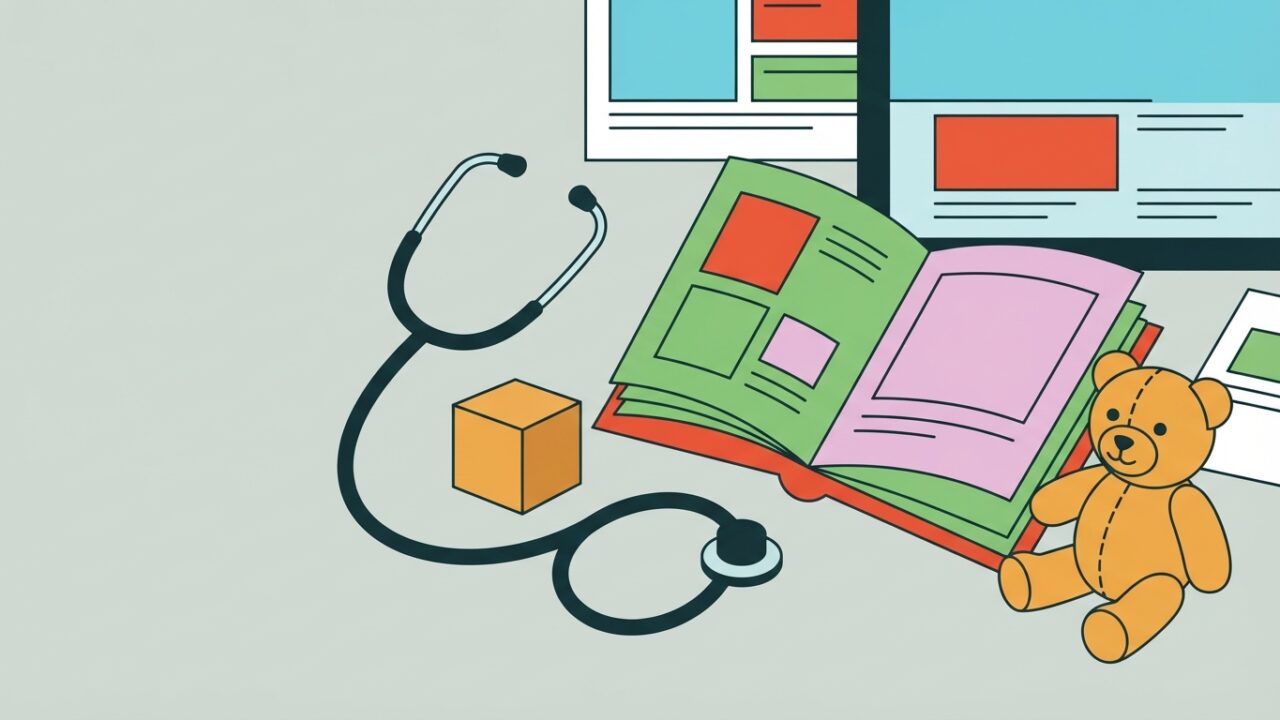 Stéthoscope, livre et jouets pour les métiers avec les enfants
