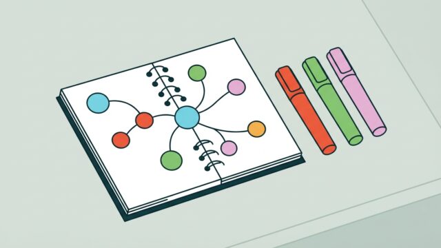 Carnet avec carte mentale et feutres de couleur
