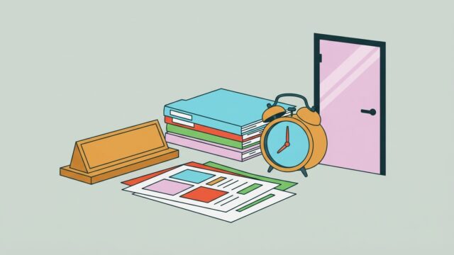 Bureau, porte fermee et horloge symbolisant le respect au travail