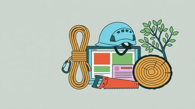 Corde, casque et scie d'élagueur grimpeur
